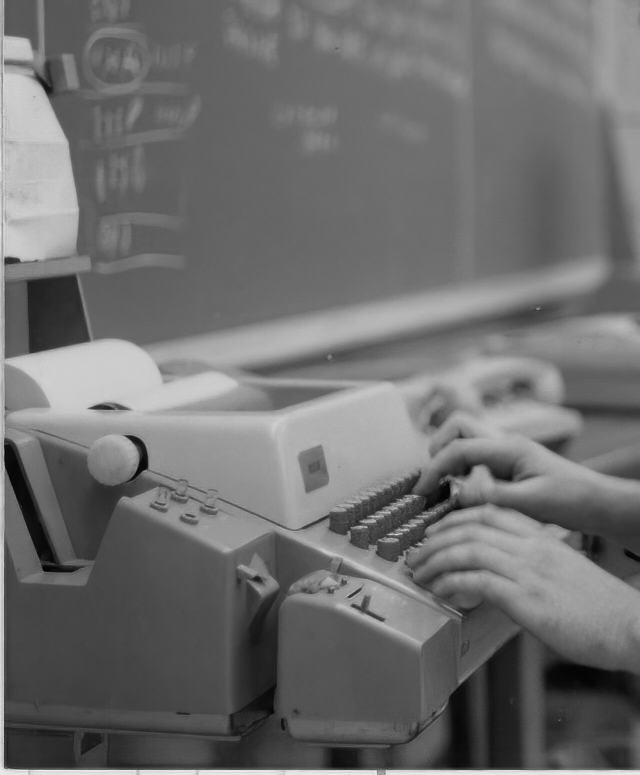 A Teletype Model 33 (ASR-33) — no screen, just paper. Ken Thompson wrote `ed`, the ancestor of `vi`, on a machine like this.